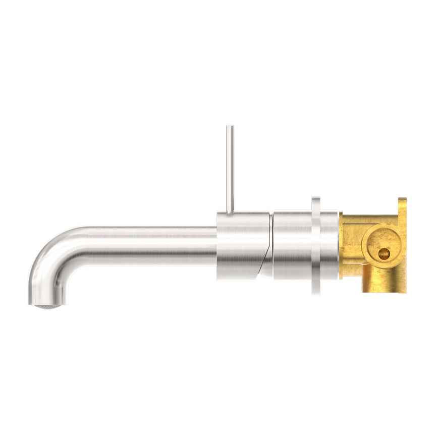 Nero Mecca Wall Basin/Bath Mixer Separete Back Plate Handle Up 230mm Brushed Nickel Tapware Nero
