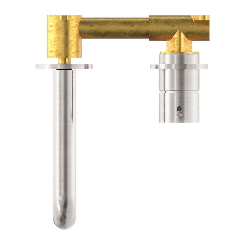 Nero Mecca Wall Basin/Bath Mixer Separete Back Plate Handle Up 230mm Brushed Nickel Tapware Nero