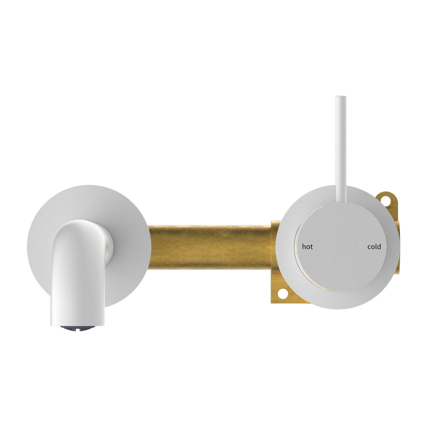 Nero Mecca Wall Basin/Bath Mixer Separete Back Plate Handle Up 185mm Matte White Tapware Nero