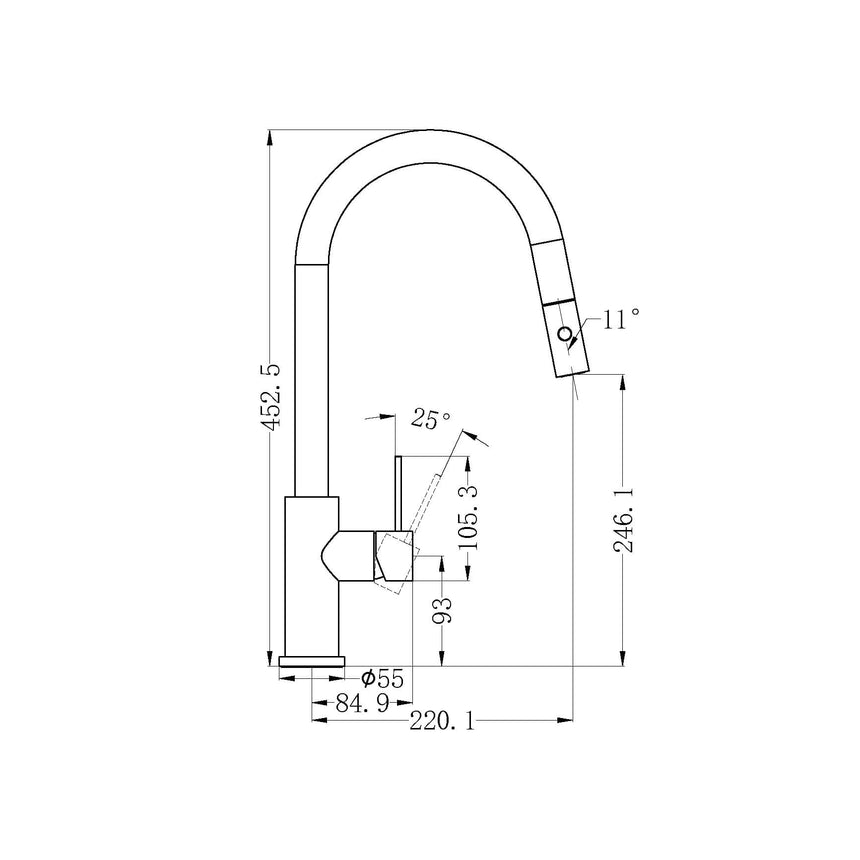 Nero Mecca Pull Out Sink Mixer With Vegie Spray Function Chrome Tapware Nero