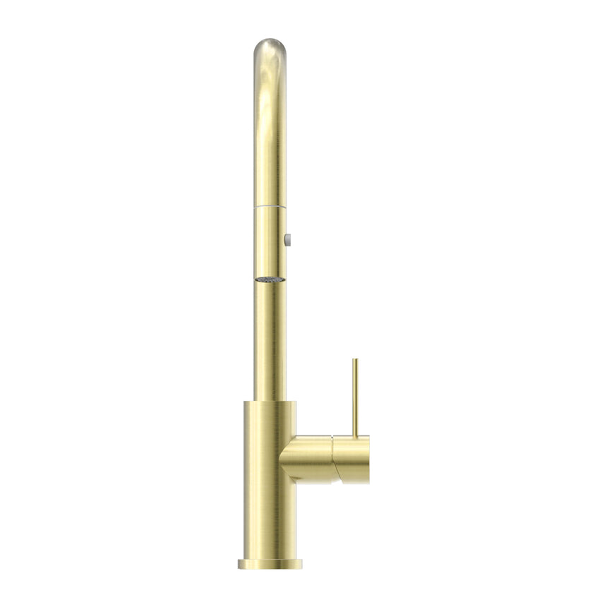 Nero Mecca Pull Out Sink Mixer With Vegie Spray Function Brushed Yellow Gold Tapware Nero