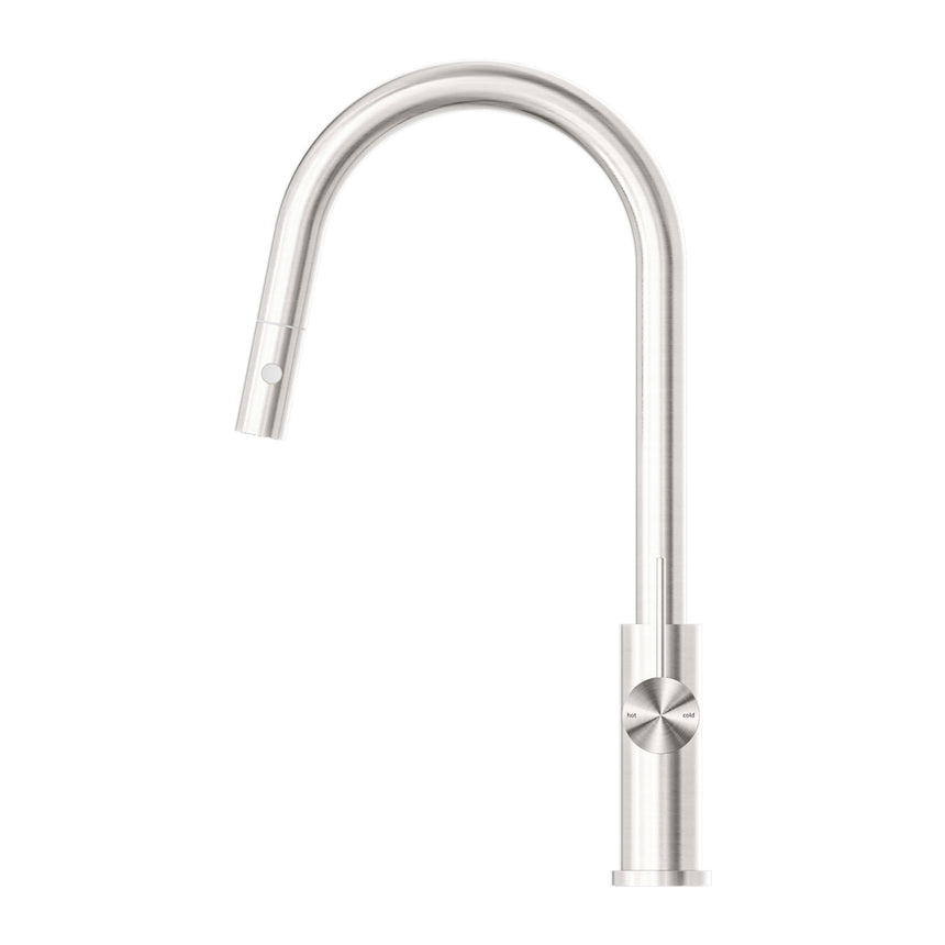 Nero Mecca Pull Out Sink Mixer With Vegie Spray Function Brushed Nickel Tapware Nero