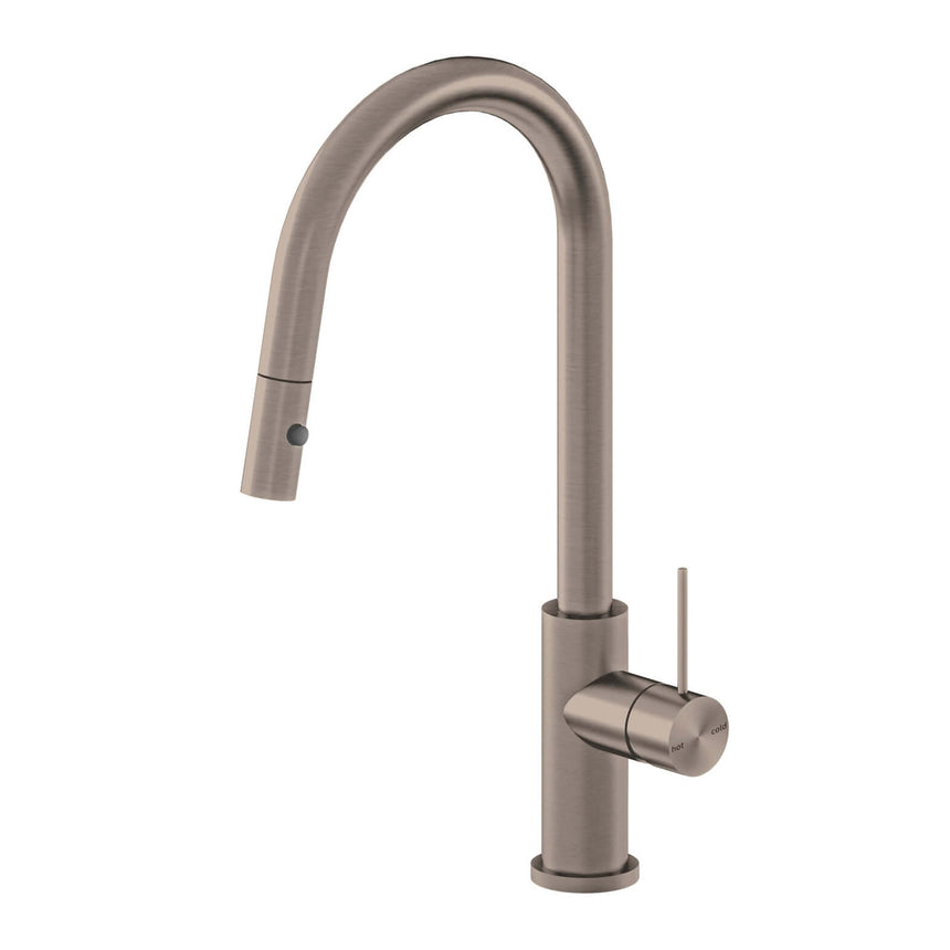 Nero Mecca Pull Out Sink Mixer With Vegie Spray Function Brushed Bronze Tapware Nero