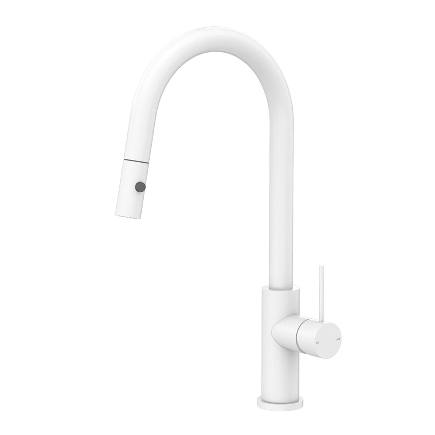 Nero Mecca Pull Out Sink Mixer With Vegie Spray Function Matte White Tapware Nero