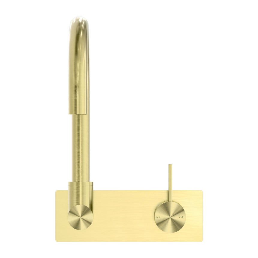 Nero Mecca Wall Basin/Bath Mixer Swivel Spout Handle Up Brushed Gold Tapware Nero