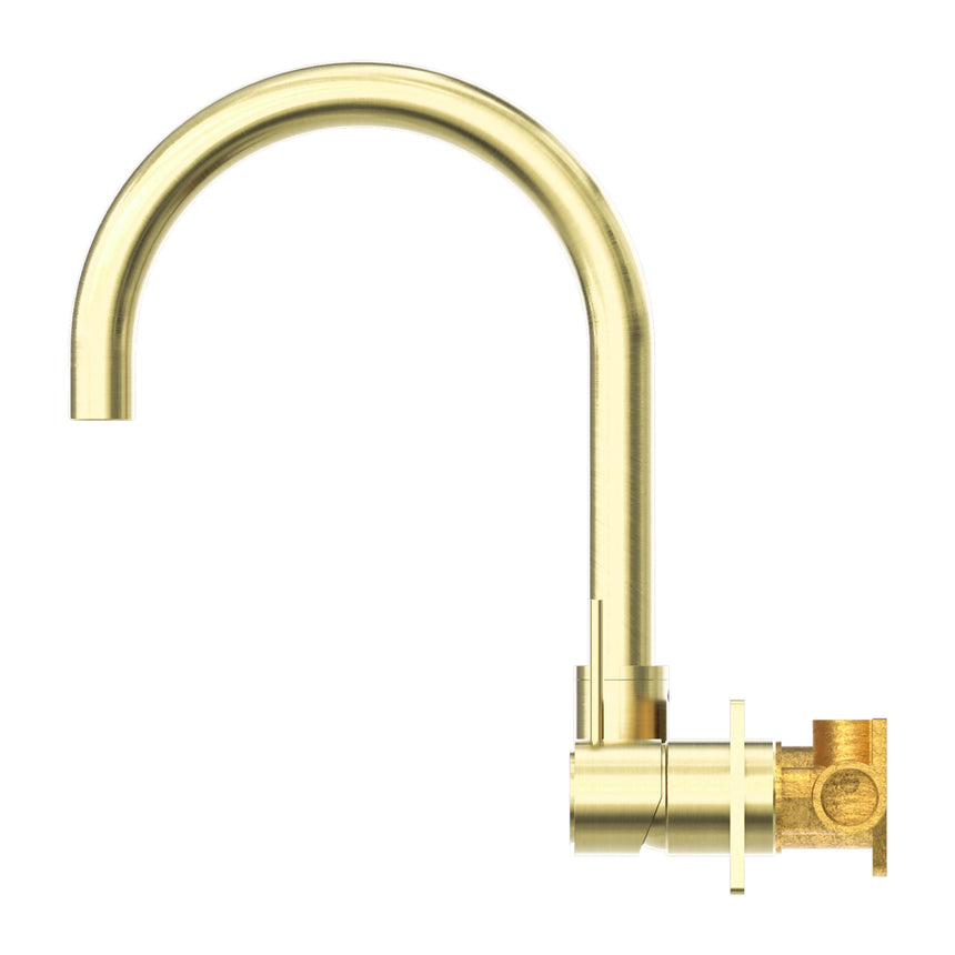 Nero Mecca Wall Basin/Bath Mixer Swivel Spout Handle Up Brushed Gold Tapware Nero