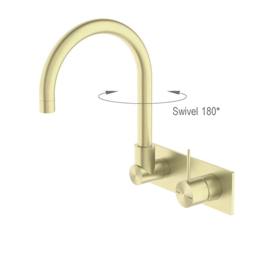 Nero Mecca Wall Basin/Bath Mixer Swivel Spout Handle Up Brushed Gold Tapware Nero