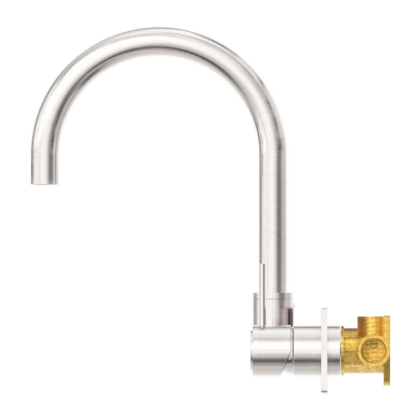 Nero Mecca Wall Basin/Bath Mixer Swivel Spout Handle Up Brushed Nickel Tapware Nero