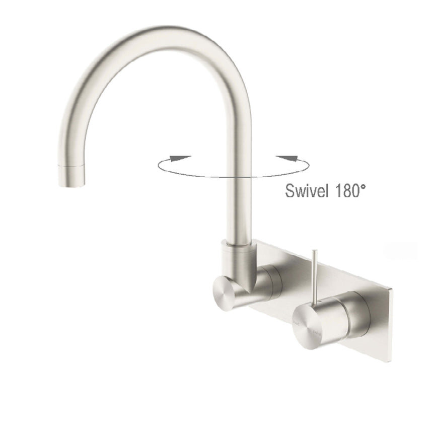 Nero Mecca Wall Basin/Bath Mixer Swivel Spout Handle Up Brushed Nickel Tapware Nero