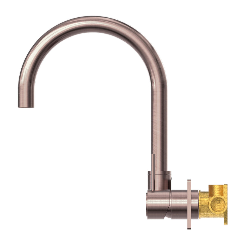 Nero Mecca Wall Basin/Bath Mixer Swivel Spout Handle Up Brushed Bronze Tapware Nero