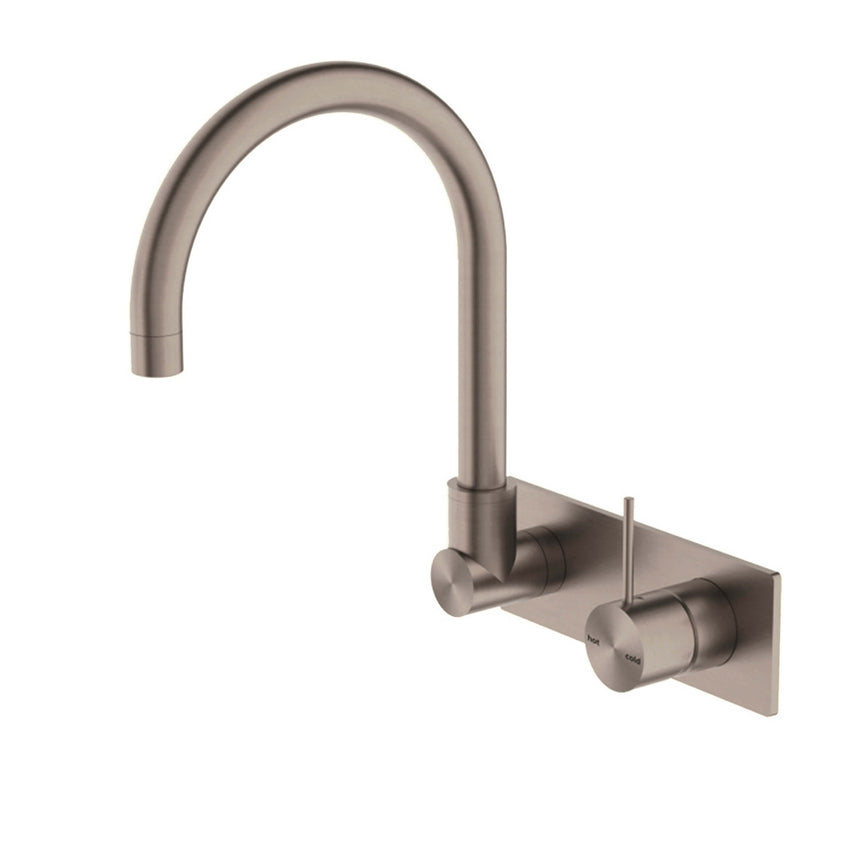 Nero Mecca Wall Basin/Bath Mixer Swivel Spout Handle Up Brushed Bronze Tapware Nero