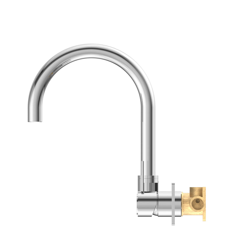 Nero Mecca Wall Basin/Bath Mixer Swivel Spout Handle Up Chrome Tapware Nero
