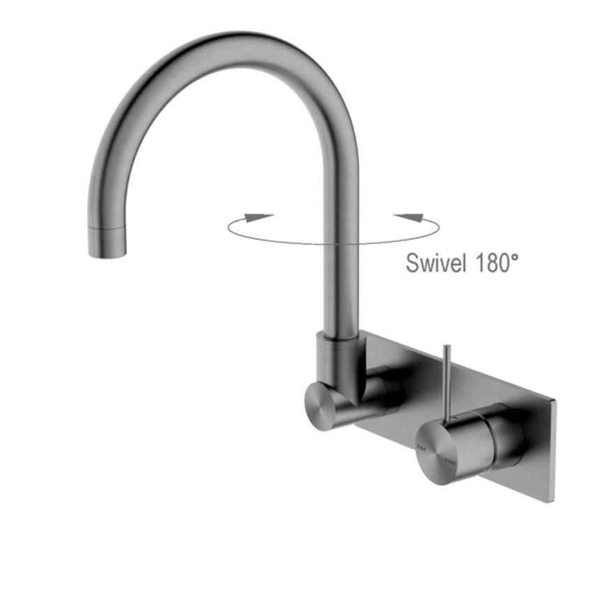 Nero Mecca Wall Basin/Bath Mixer Swivel Spout Handle Up Gun Metal Tapware Nero