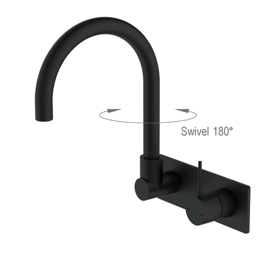 Nero Mecca Wall Basin/Bath Mixer Swivel Spout Handle Up Matte Black Tapware Nero
