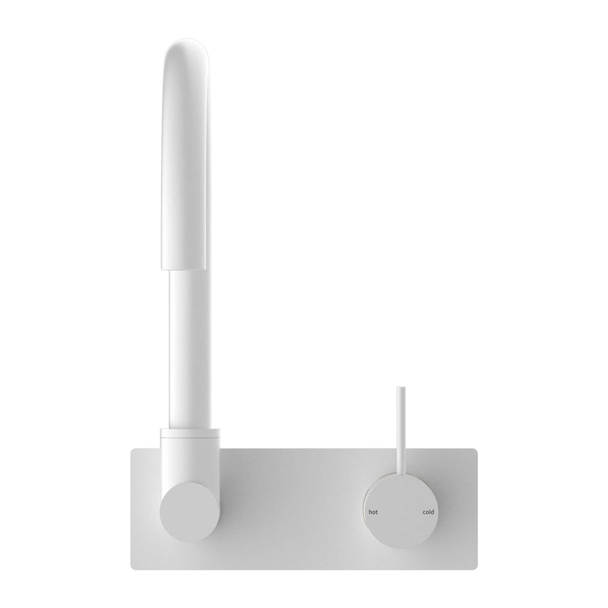 Nero Mecca Wall Basin/Bath Mixer Swivel Spout Handle Up Matte White Tapware Nero