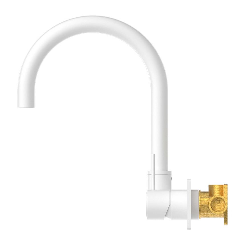 Nero Mecca Wall Basin/Bath Mixer Swivel Spout Handle Up Matte White Tapware Nero