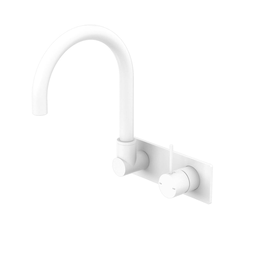 Nero Mecca Wall Basin/Bath Mixer Swivel Spout Handle Up Matte White Tapware Nero
