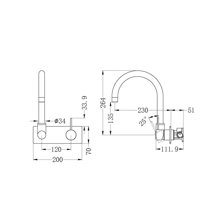 Nero Mecca Wall Basin/Bath Mixer Swivel Spout Handle Up Brushed Nickel Tapware Nero