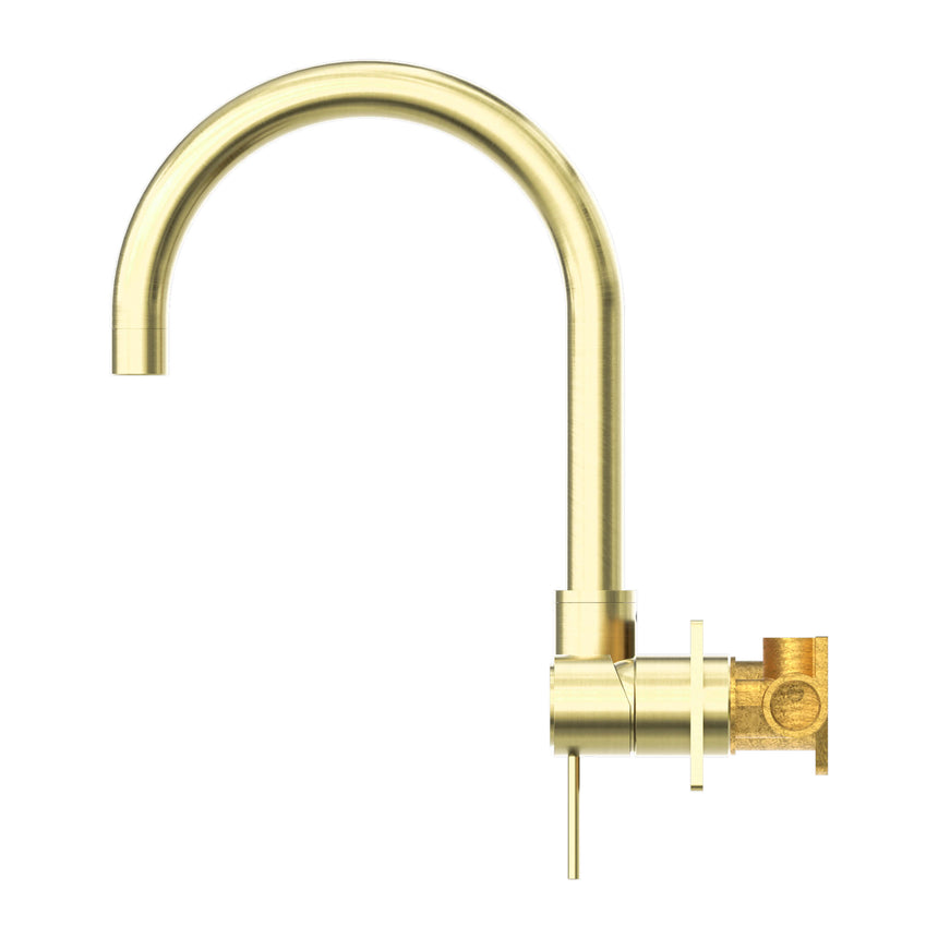 Nero Mecca Wall Basin/Bath Mixer Swivel Spout Brushed Gold Tapware Nero