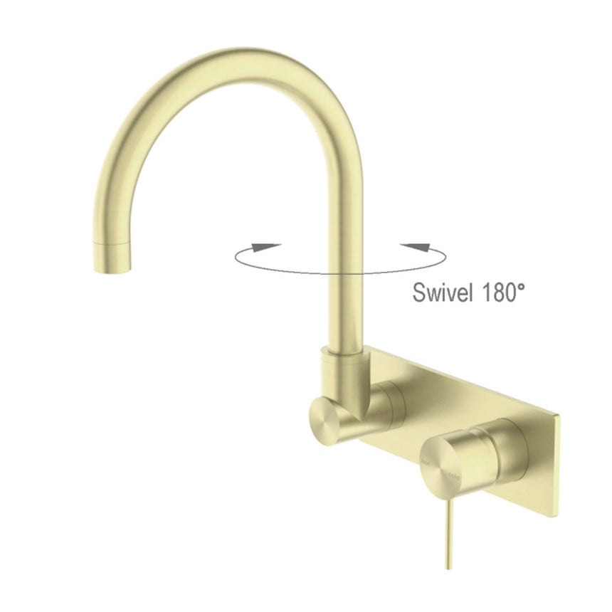 Nero Mecca Wall Basin/Bath Mixer Swivel Spout Brushed Gold Tapware Nero