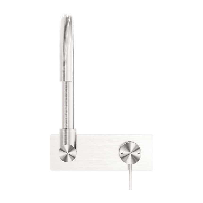 Nero Mecca Wall Basin/Bath Mixer Swivel Spout Brushed Nickel Tapware Nero