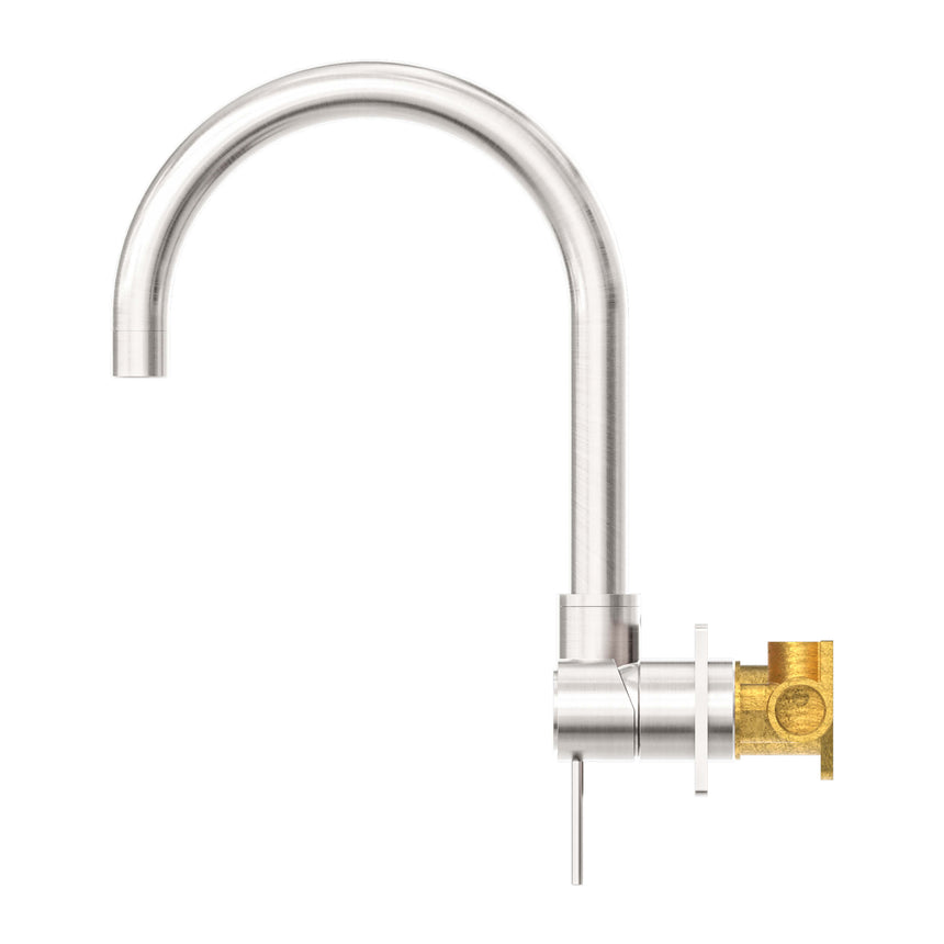 Nero Mecca Wall Basin/Bath Mixer Swivel Spout Brushed Nickel Tapware Nero