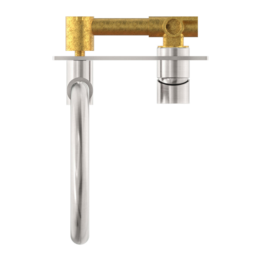 Nero Mecca Wall Basin/Bath Mixer Swivel Spout Brushed Nickel Tapware Nero