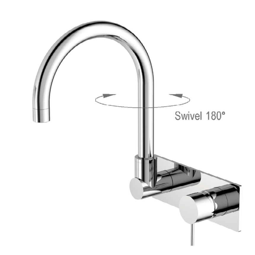 Nero Mecca Wall Basin/Bath Mixer Swivel Spout Chrome Tapware Nero