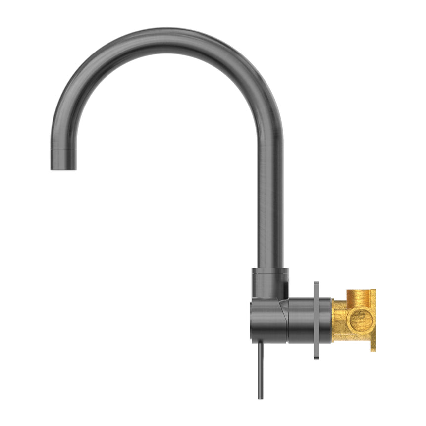 Nero Mecca Wall Basin/Bath Mixer Swivel Spout Gun Metal Tapware Nero