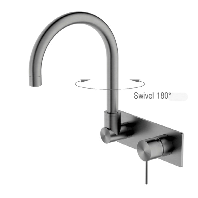 Nero Mecca Wall Basin/Bath Mixer Swivel Spout Gun Metal Tapware Nero