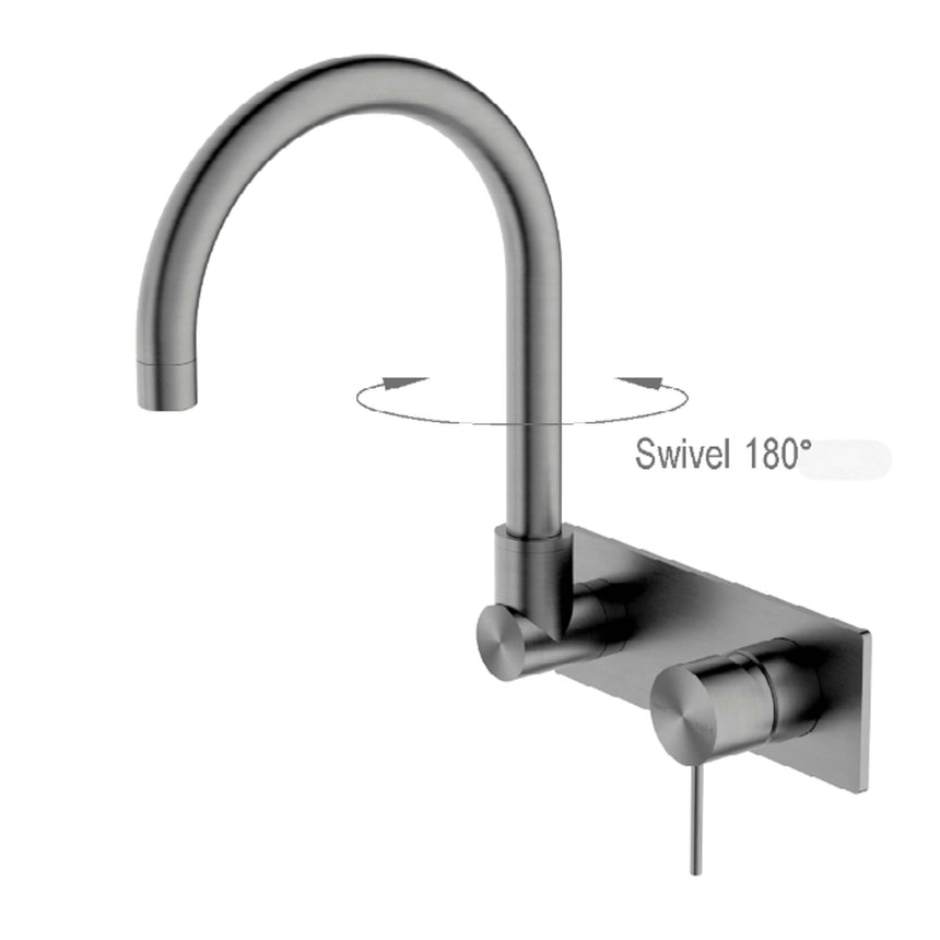 Nero Mecca Wall Basin/Bath Mixer Swivel Spout Gun Metal Tapware Nero