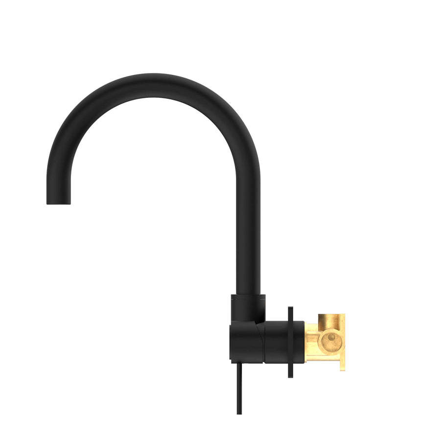 Nero Mecca Wall Basin/Bath Mixer Swivel Spout Matte Black Tapware Nero