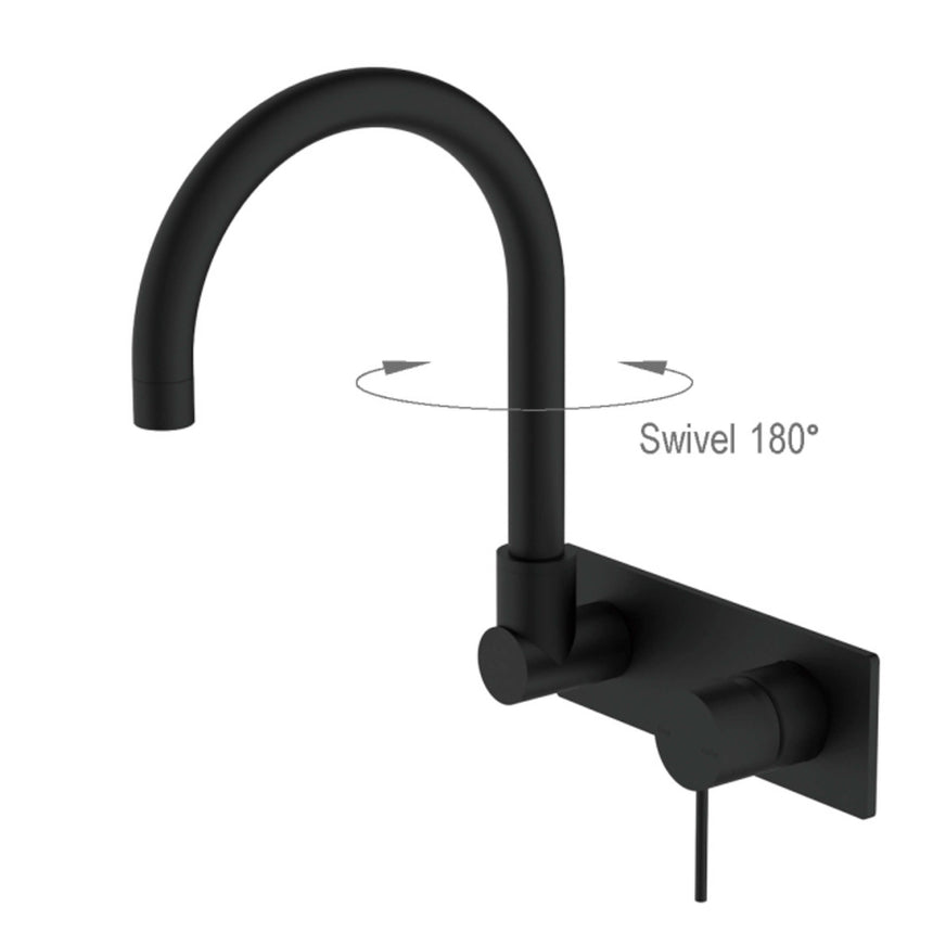 Nero Mecca Wall Basin/Bath Mixer Swivel Spout Matte Black Tapware Nero