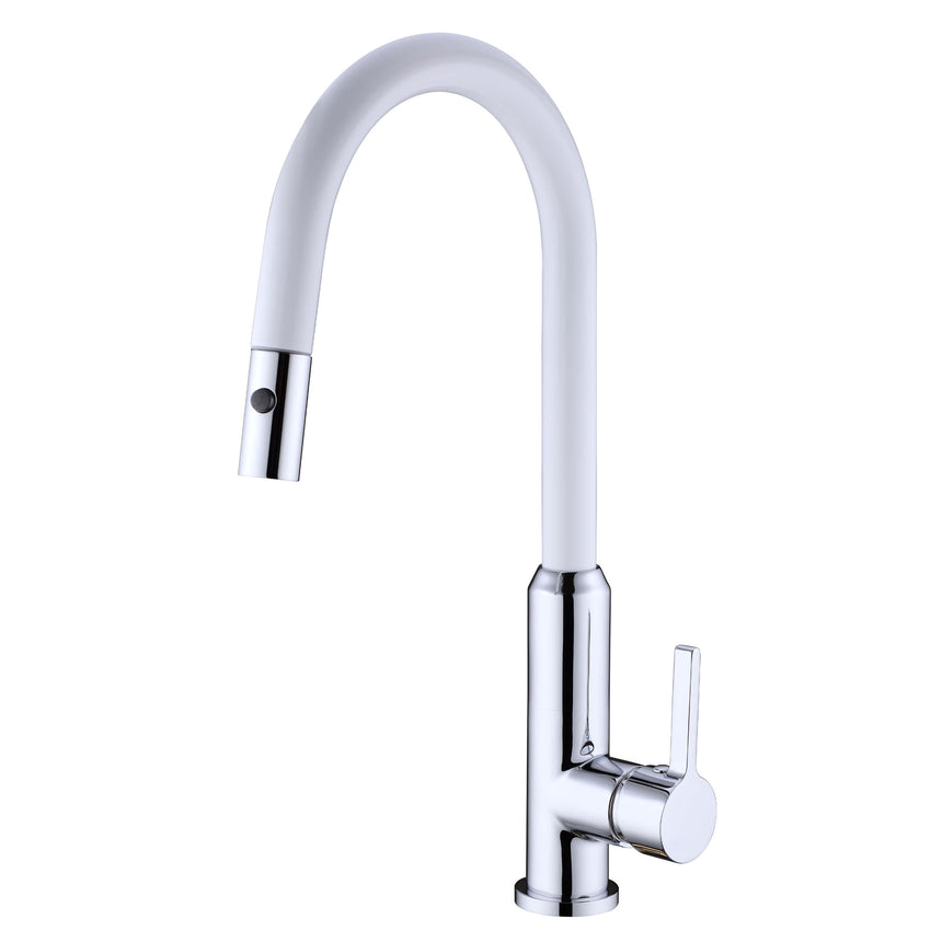 Nero Pearl Pull Out Sink Mixer With Vegie Spray Function Chrome White Tapware Nero