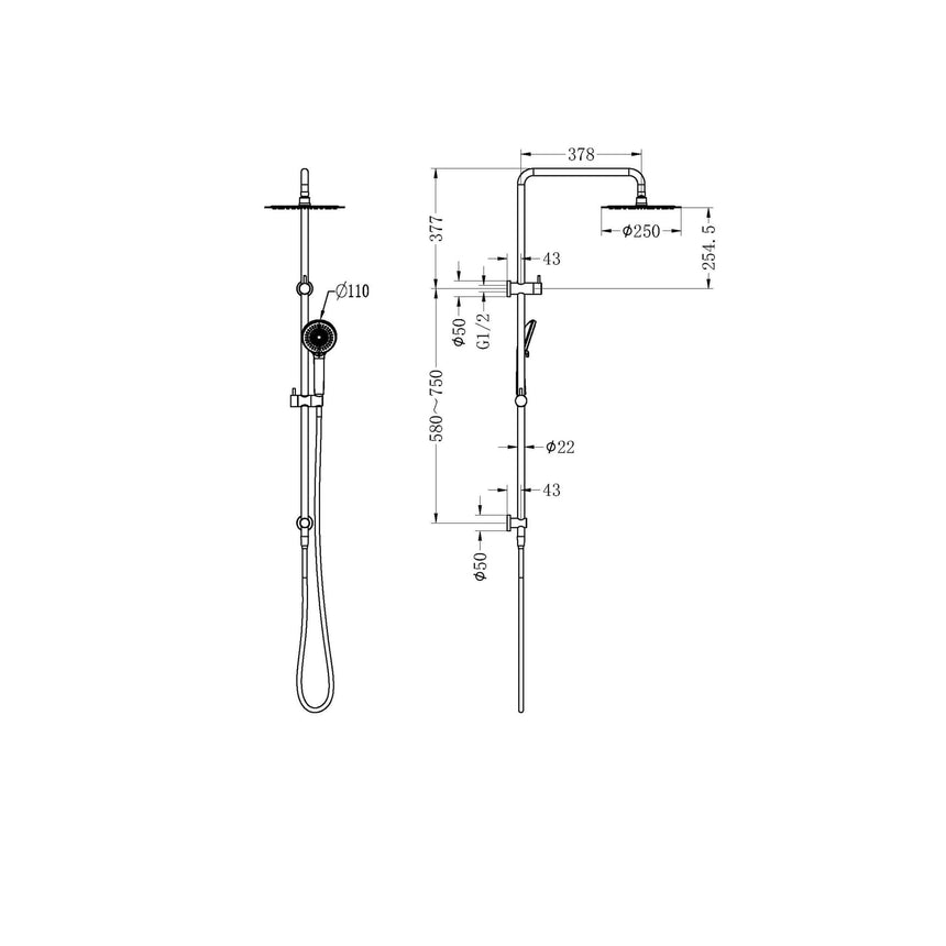 Nero Round Project Twin Shower Gun Metal Shower Nero