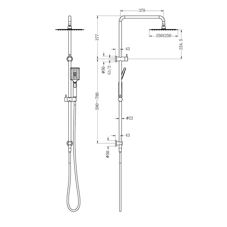 Nero Square Project Twin Shower Gun Metal Shower Nero