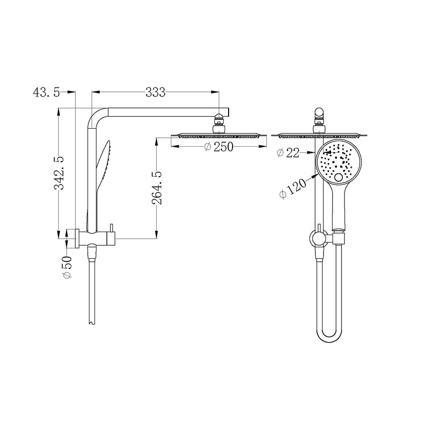 Nero Dolce 2 In 1 Shower Brushed Nickel NR250805bBN Shower Nero