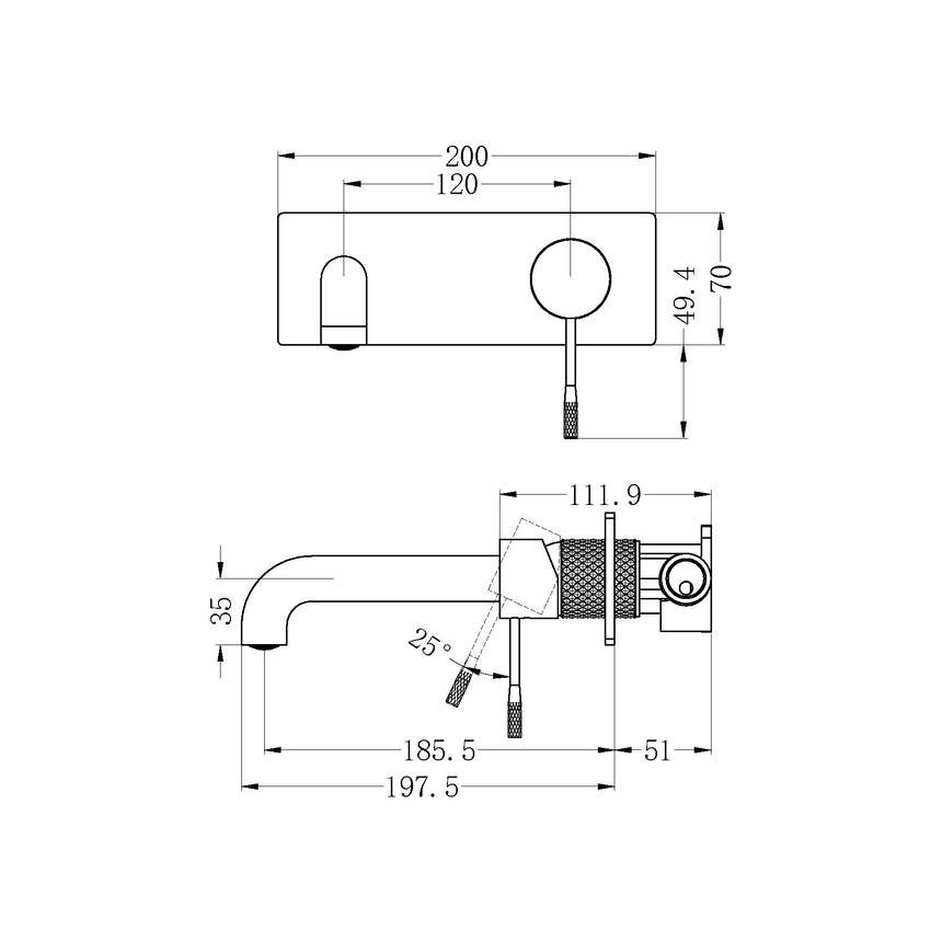 Nero Opal Square Wall Basin/Bath Mixer Graphite Tapware Nero