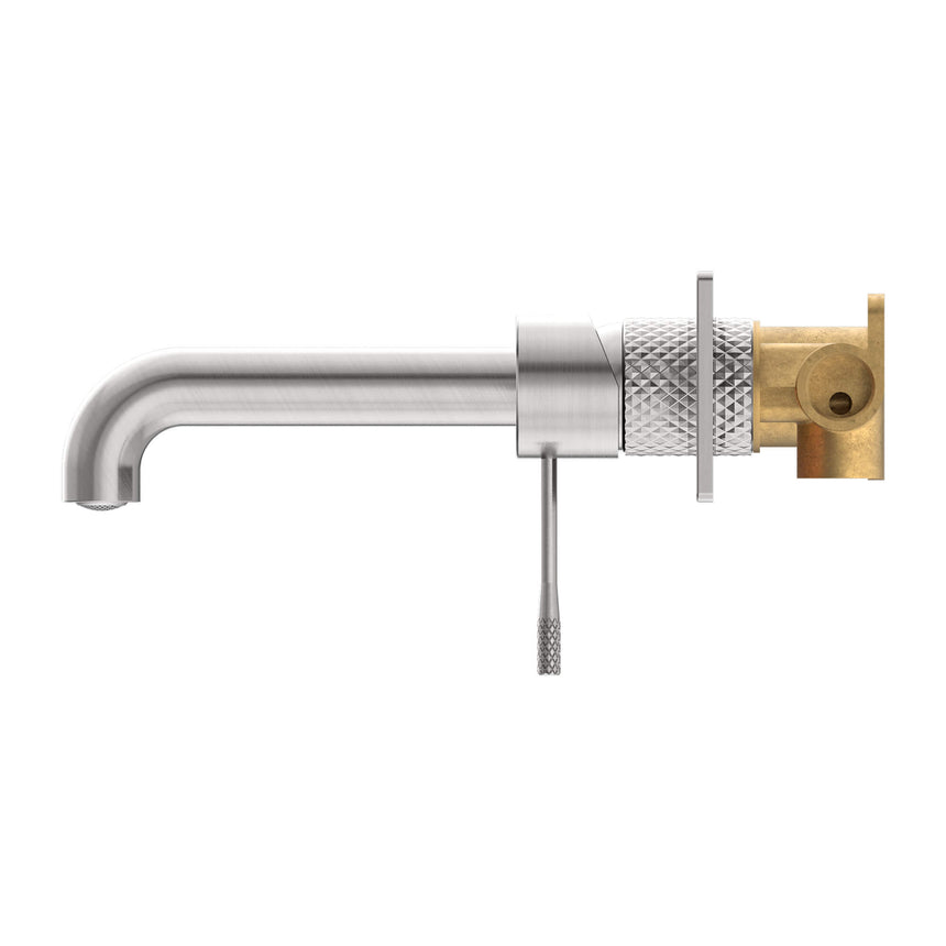 Nero Opal Square Wall Basin/Bath Mixer Brushed Nickel Tapware Nero