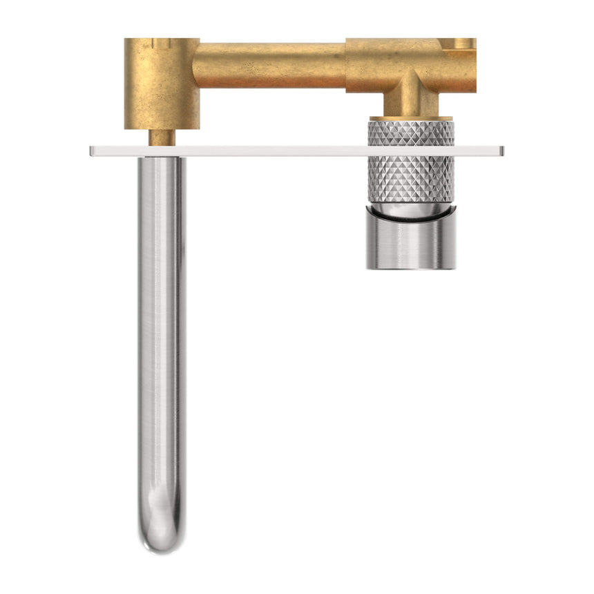 Nero Opal Square Wall Basin/Bath Mixer Brushed Nickel Tapware Nero