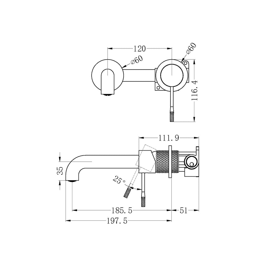 Nero Opal Wall Basin/Bath Mixer Brushed Nickel Tapware Nero