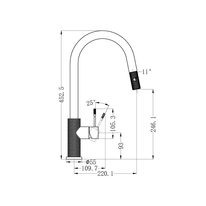 Nero Opal Pull Out Sink Mixer With Veige Spray Function Graphite Tapware Nero