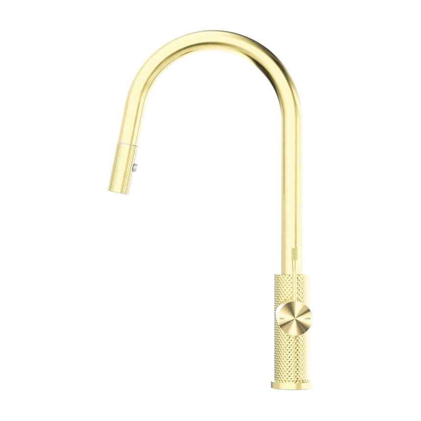 Nero Opal Pull Out Sink Mixer With Veige Spray Function Brushed Yellow Gold Tapware Nero