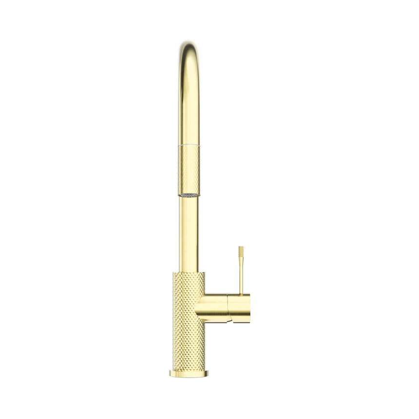 Nero Opal Pull Out Sink Mixer With Veige Spray Function Brushed Yellow Gold Tapware Nero