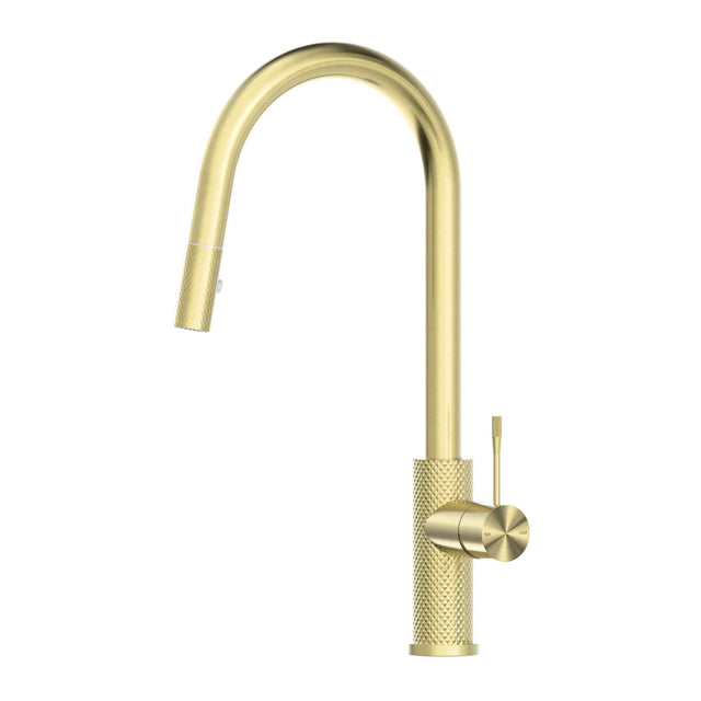 Nero Opal Pull Out Sink Mixer With Veige Spray Function Brushed Yellow Gold Tapware Nero