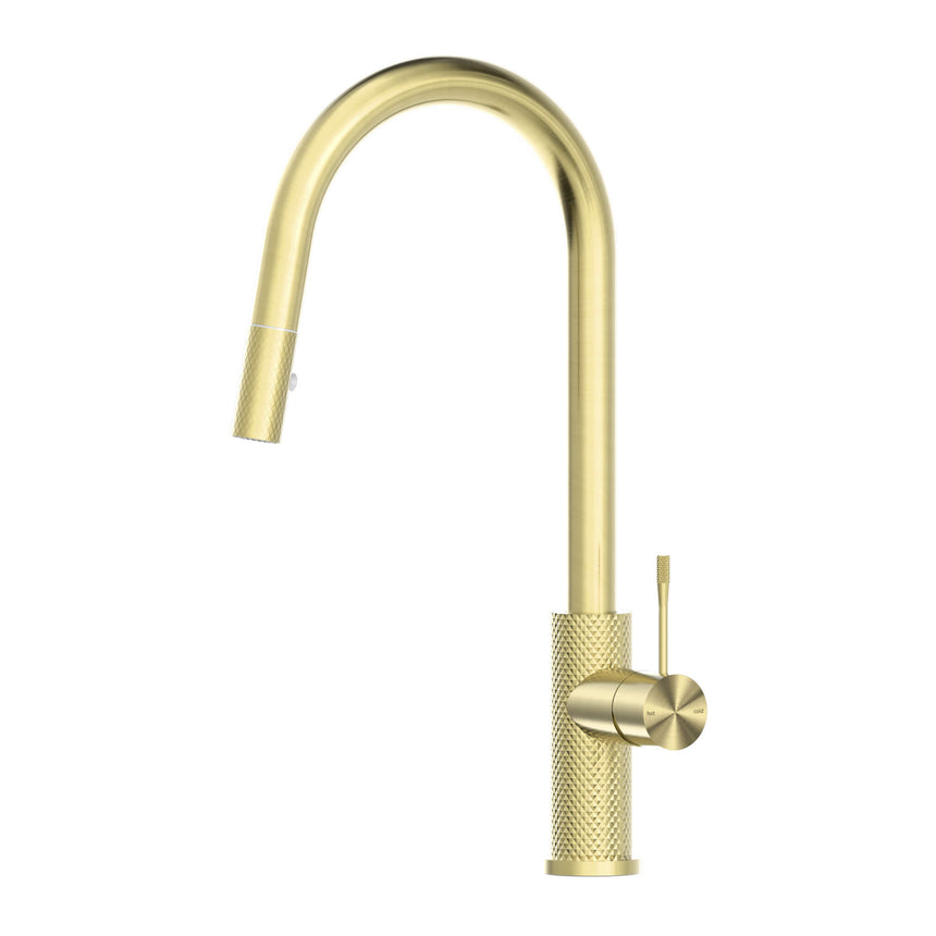 Nero Opal Pull Out Sink Mixer With Veige Spray Function Brushed Yellow Gold Tapware Nero