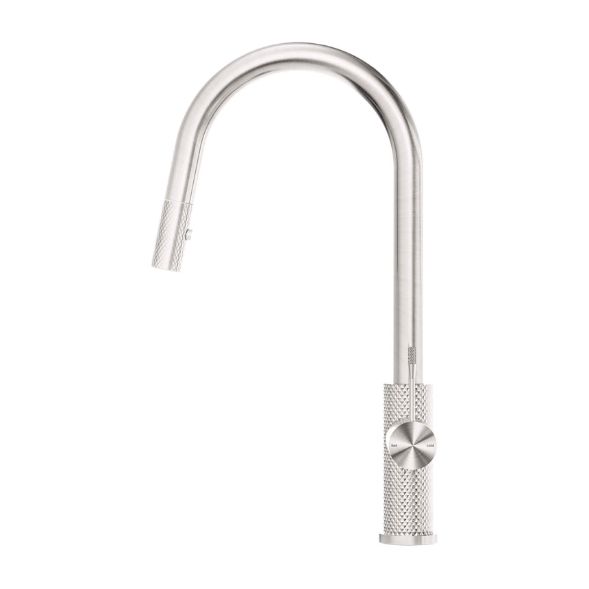Nero Opal Pull Out Sink Mixer With Veige Spray Function Brushed Nickel Tapware Nero