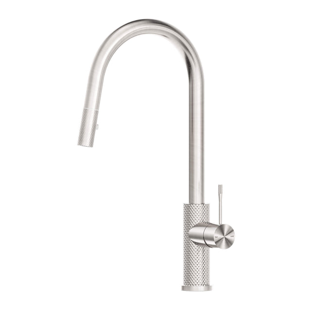 Nero Opal Pull Out Sink Mixer With Veige Spray Function Brushed Nickel Tapware Nero