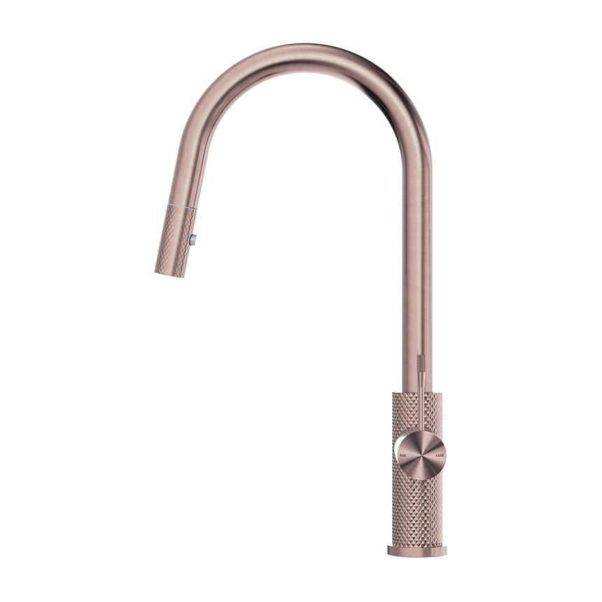 Nero Opal Pull Out Sink Mixer With Veige Spray Function Brushed Bronze Tapware Nero