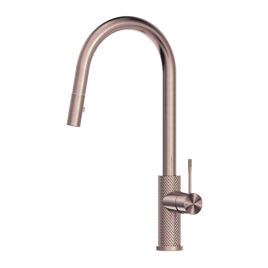 Nero Opal Pull Out Sink Mixer With Veige Spray Function Brushed Bronze Tapware Nero